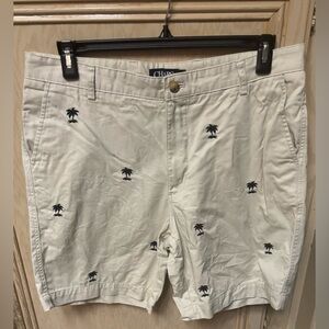 CHAPS MEN'S CHINO SHORTS TAN KHAKI SIZE 36 Palm Trees Embroidered 100% Cotton
